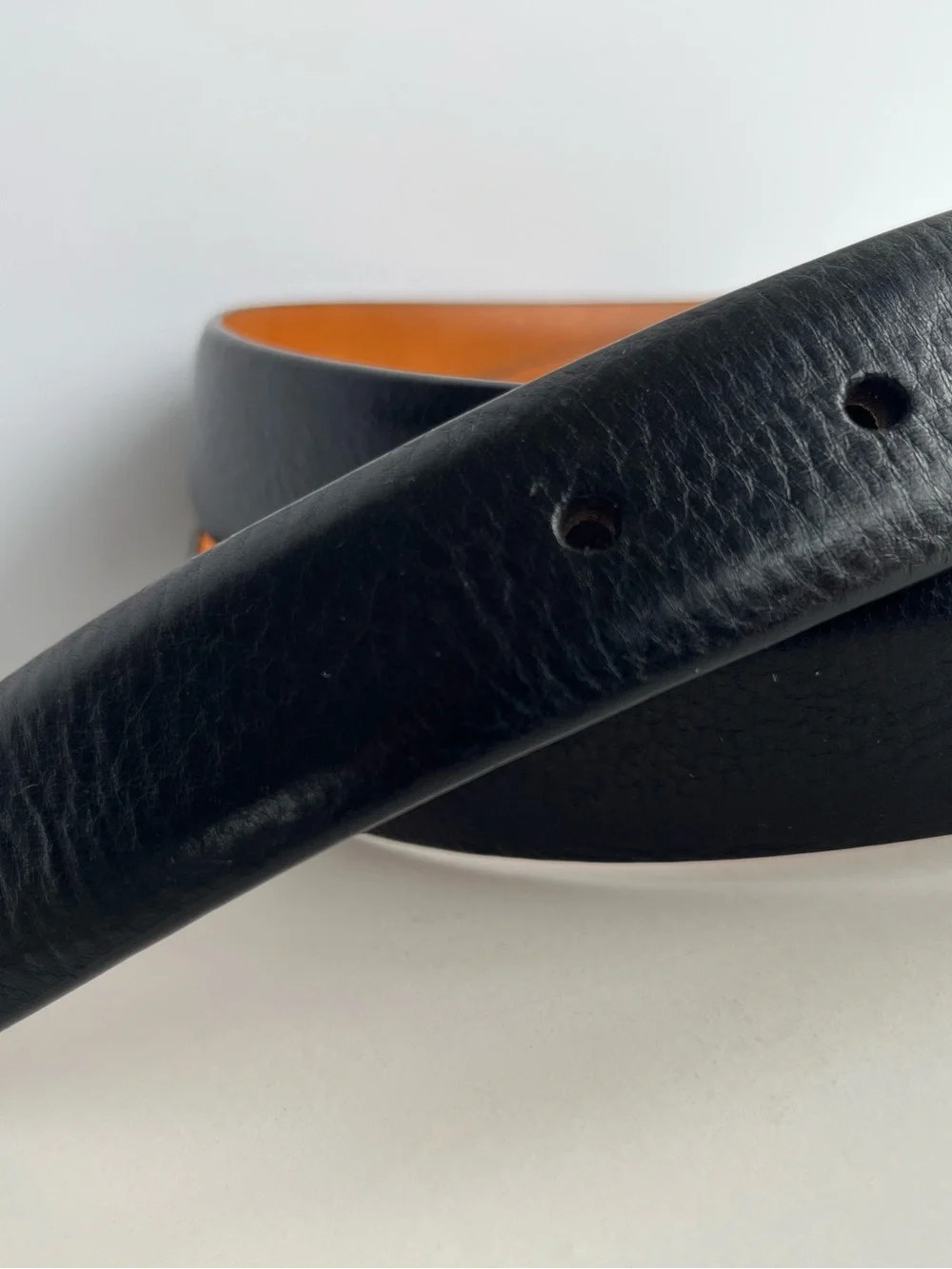 Lands End Classic Black Leather Belt with Soild Brass Buckle- Size 42